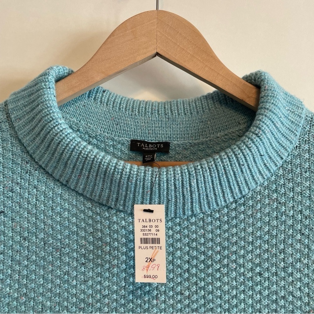 Talbots Aqua Blue Donegal Tweed Tunic Sweater w/ Sabrina Collar Size 2X Petite - Picture 4 of 11